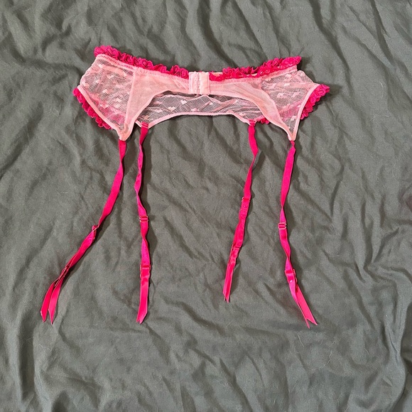 Discontinued Sugar Thrillz for Dolls Kill Flirty Pink Heart Mesh Lingerie Set - Picture 11 of 12
